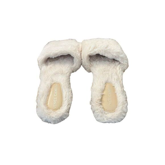 Vince Camuto Ladies Size 7 Ivory Soft Fluffy Fur Slippers Tread Open Toe Brazil - Picture 4 of 5